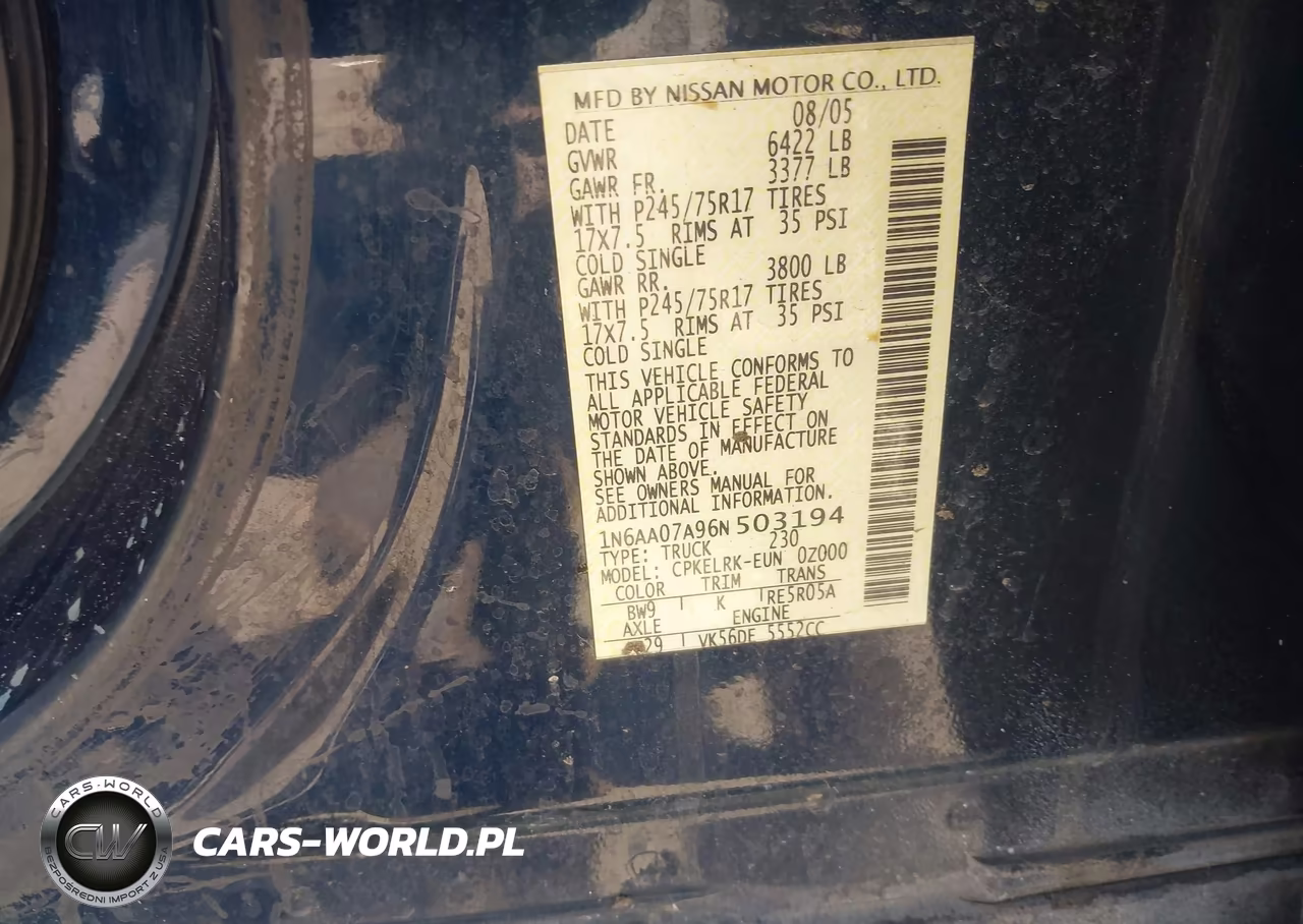 2006 Nissan Titan Xe VIN:1N6AA07A96N503194 - 9