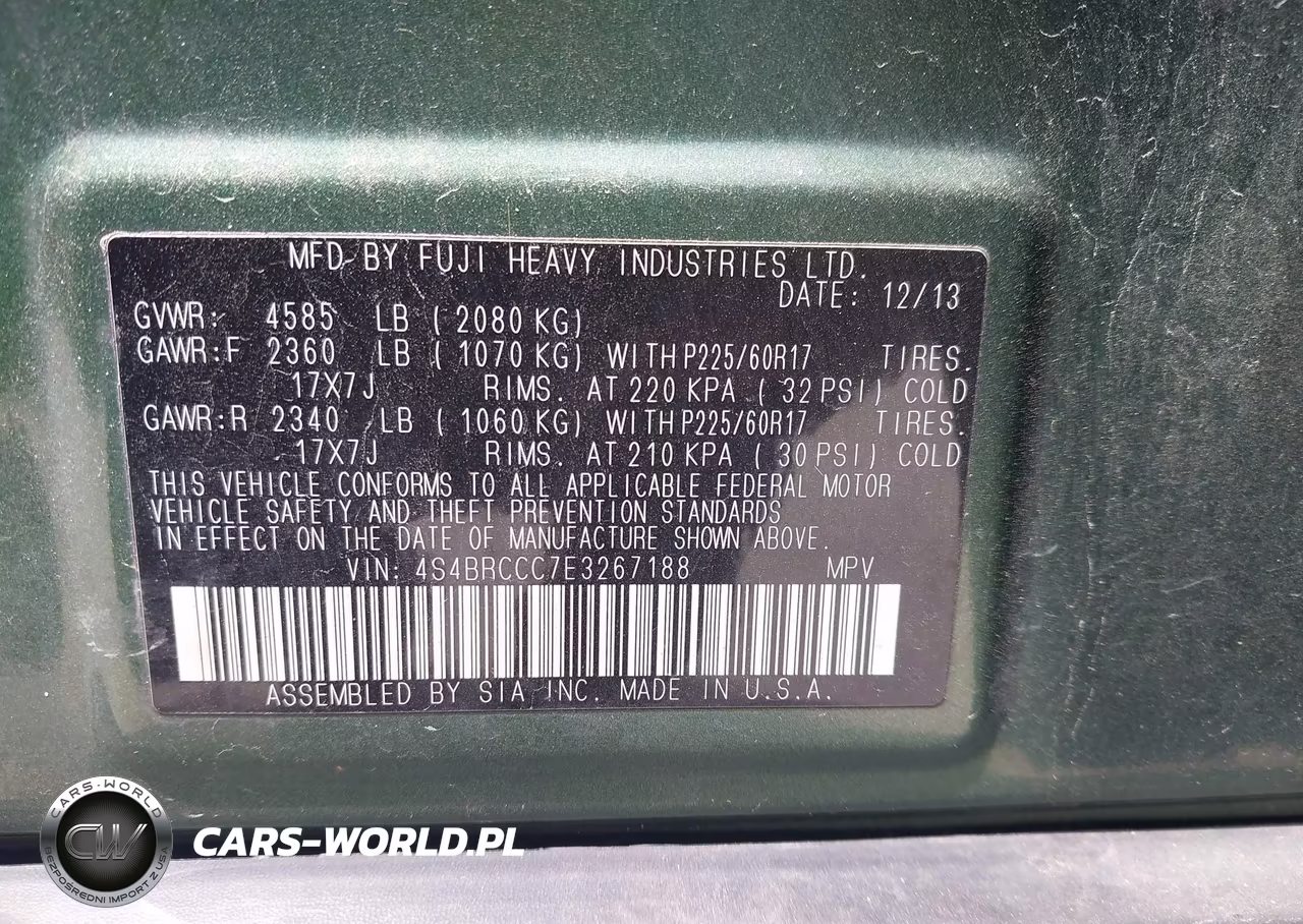 2014 Subaru Outback 2.5I Premium VIN:4S4BRCCC7E3267188 - 9
