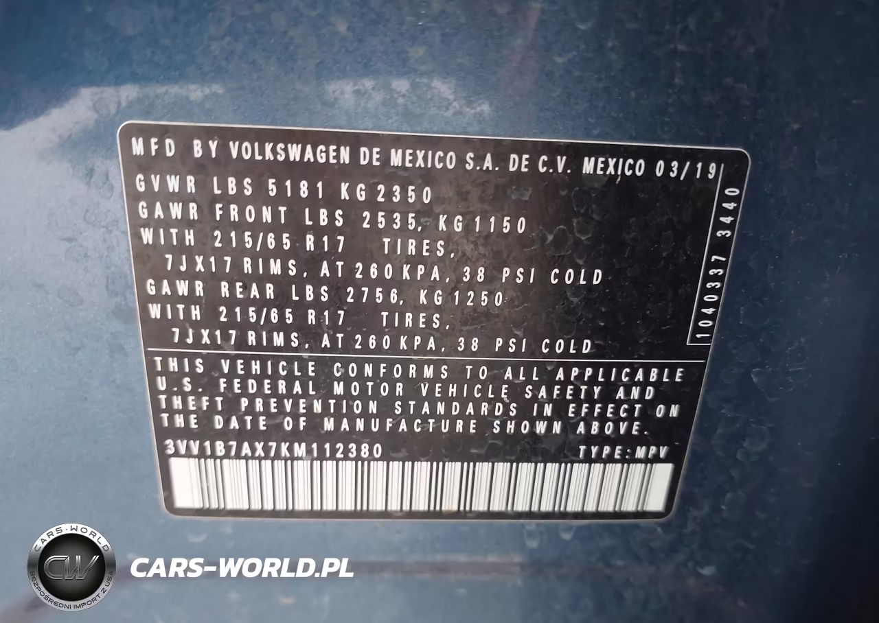 2019 Volkswagen Tiguan 2.0T S VIN:3VV1B7AX7KM112380 - 9