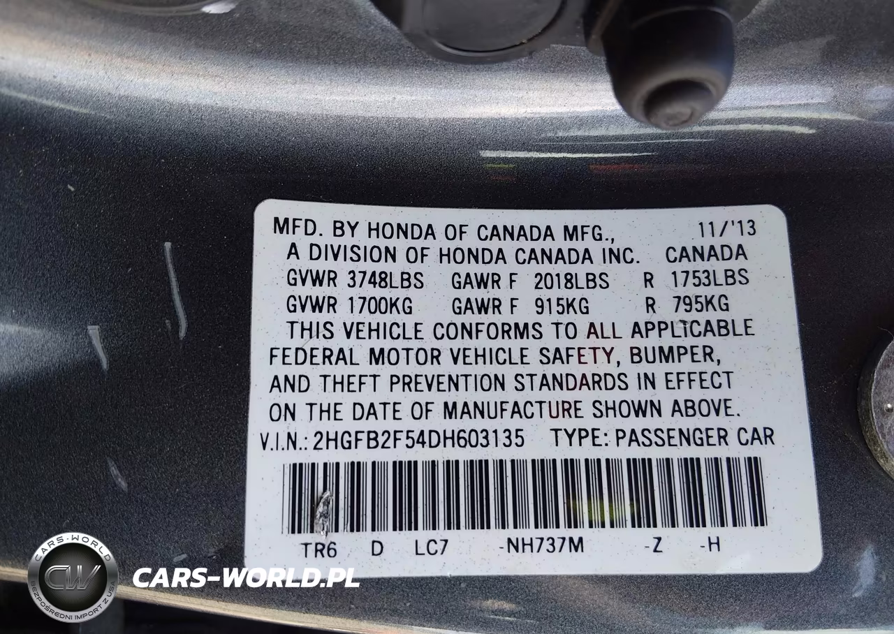 2013 Honda Civic Lx VIN:2HGFB2F54DH603135 - 9