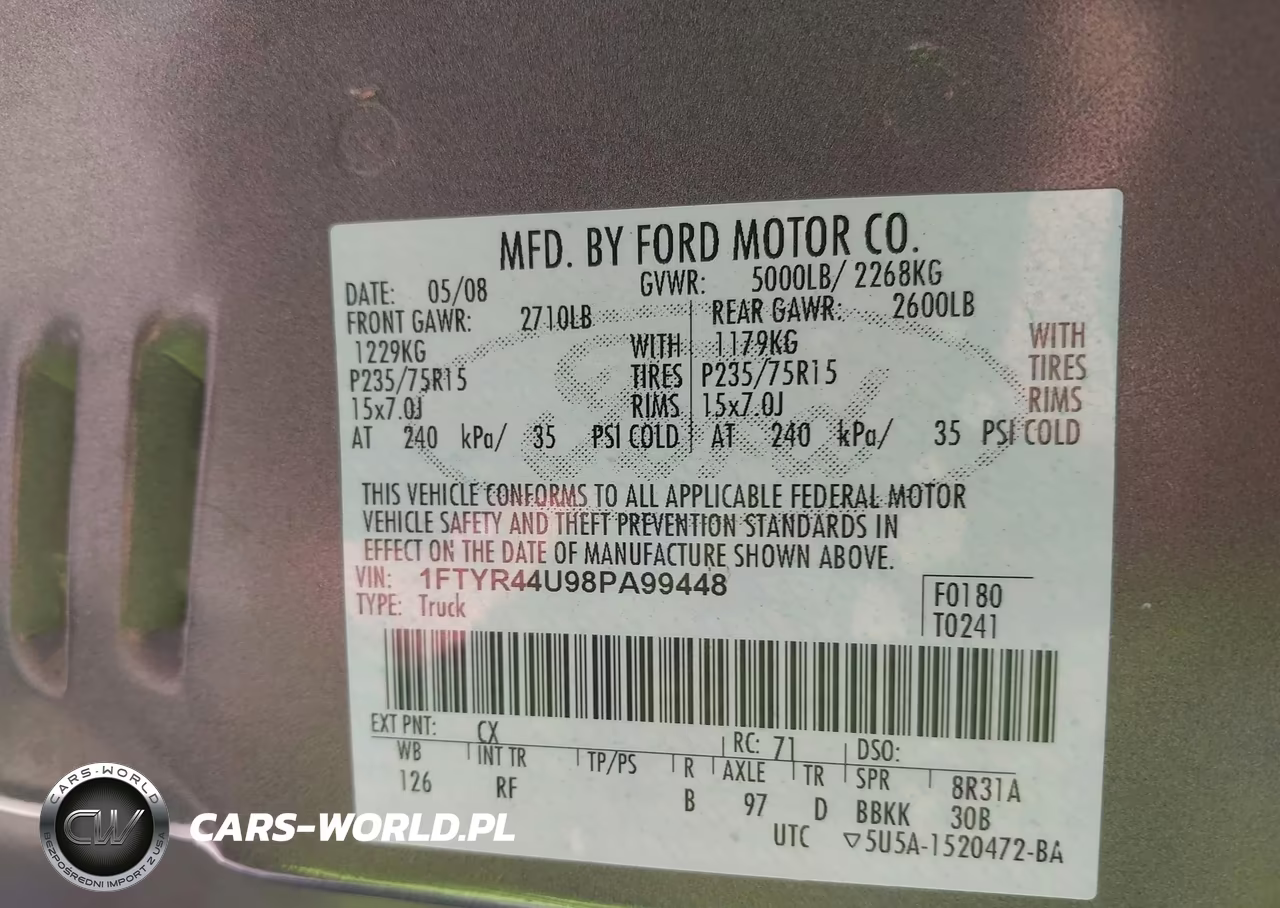 2008 Ford Ranger Sport-Xlt VIN:1FTYR44U98PA99448 - 9