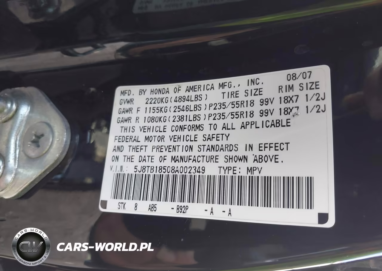 2008 Acura Rdx VIN:5J8TB18508A002349 - 9