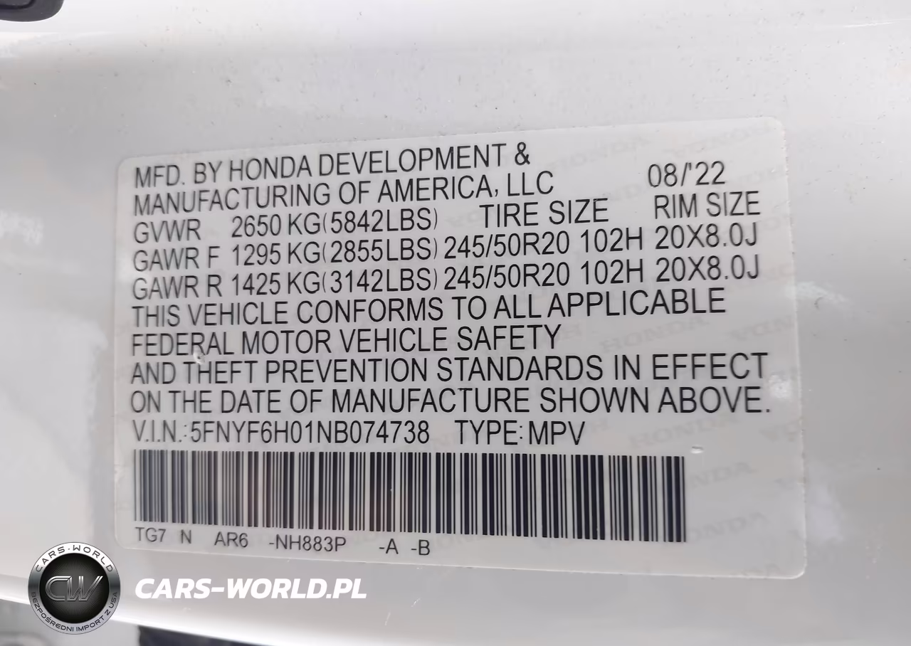 2022 Honda Pilot Awd Elite VIN:5FNYF6H01NB074738 - 9