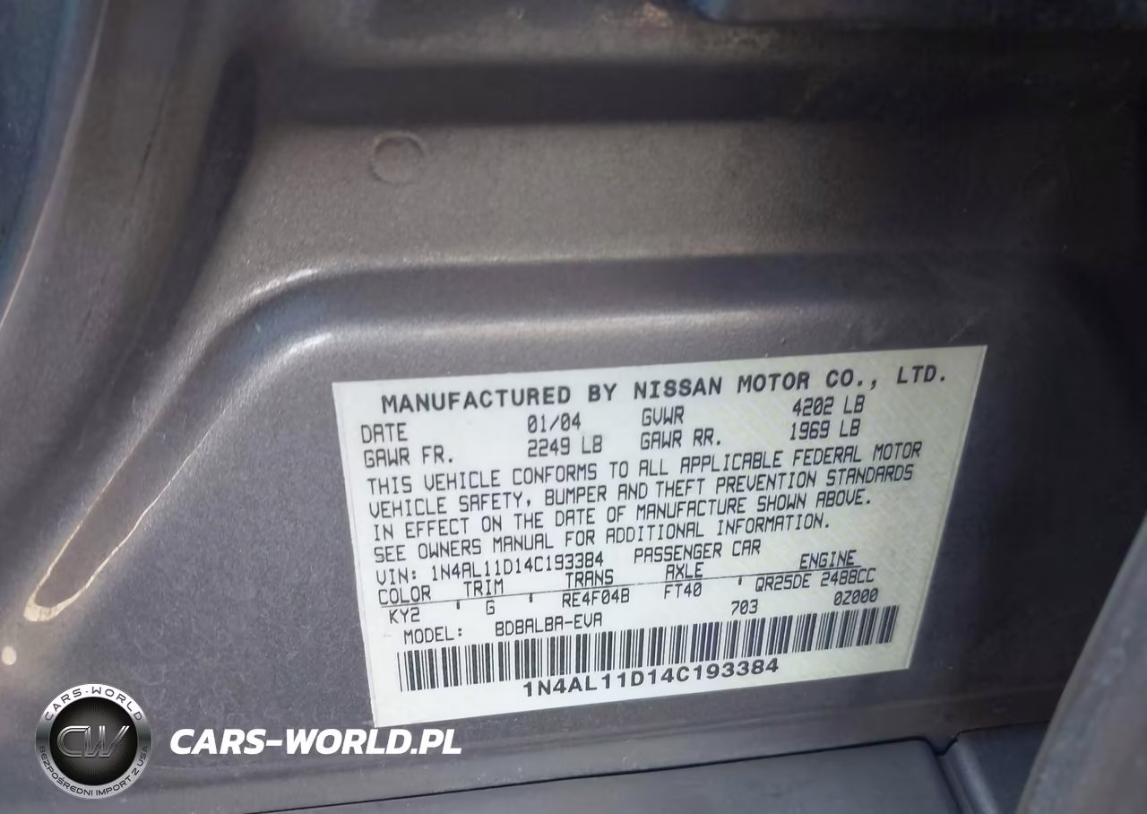 2004 Nissan Altima 2.5 Sl VIN:1N4AL11D14C193384 - 9
