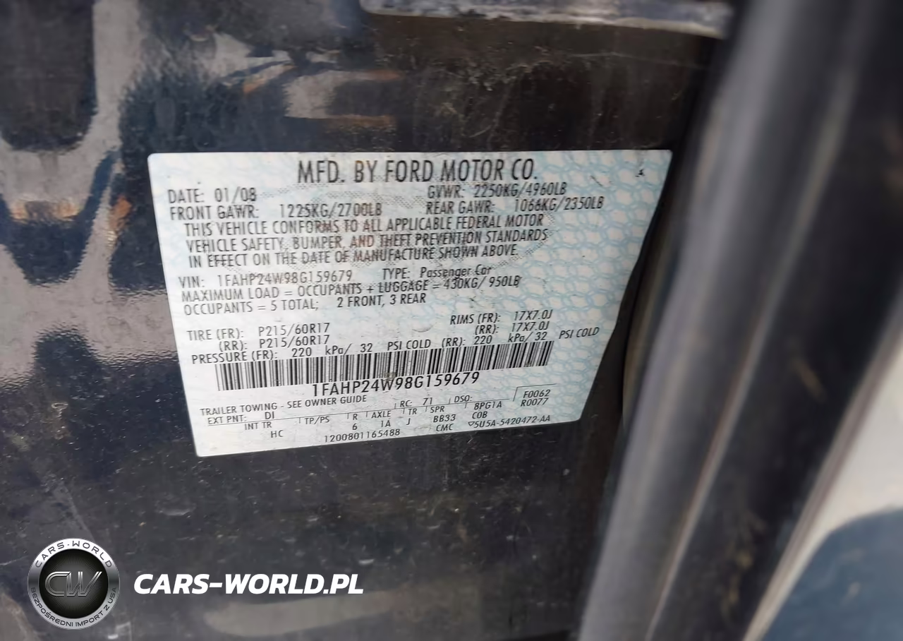 2008 Ford Taurus Sel VIN:1FAHP24W98G159679 - 9