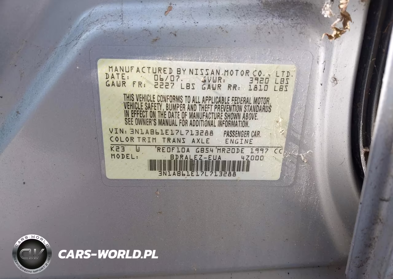 2007 Nissan Sentra 2.0S VIN:3N1AB61E17L713288 - 9