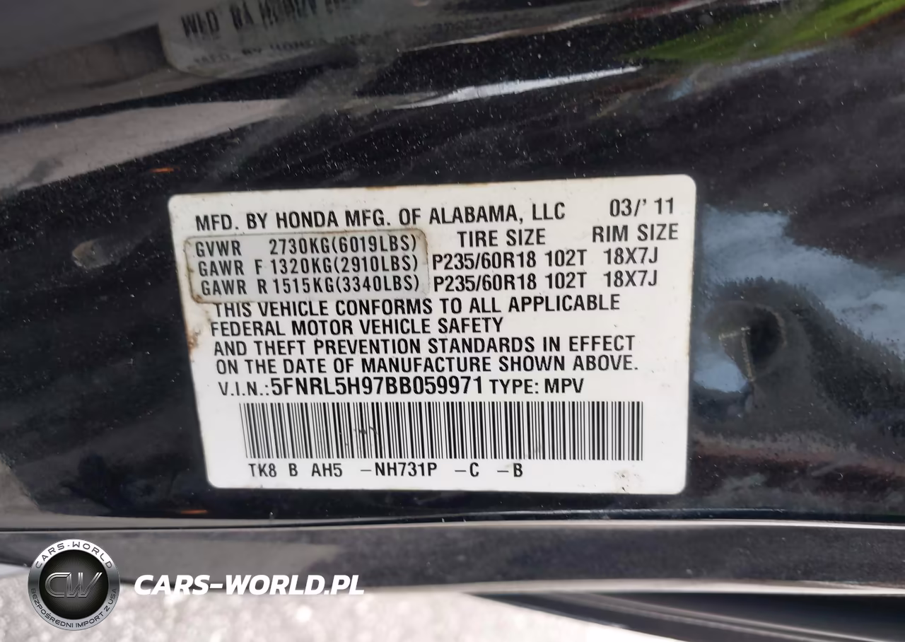 2011 Honda Odyssey Touring-Touring Elite VIN:5FNRL5H97BB059971 - 9