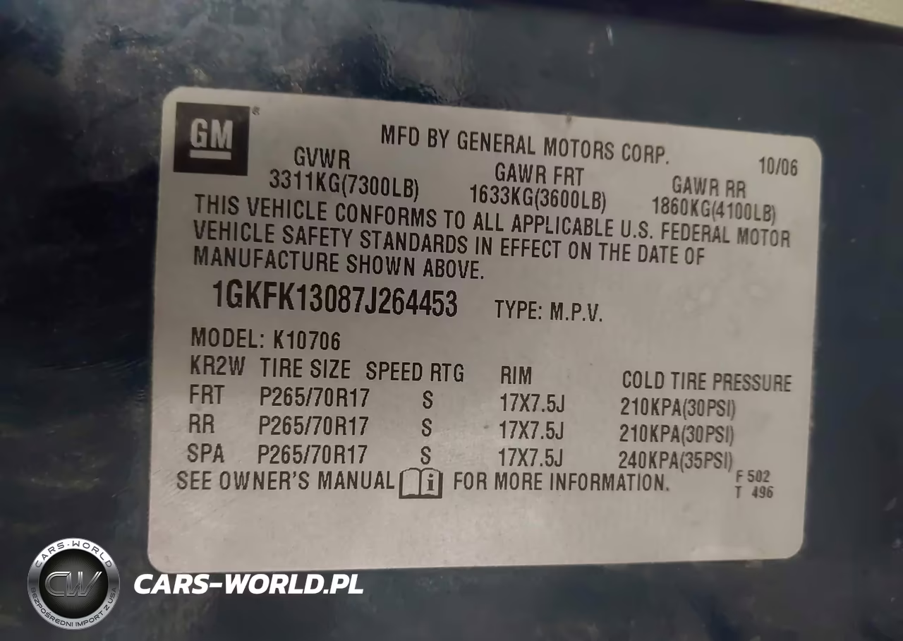 2007 GMC Yukon Slt VIN:1GKFK13087J264453 - 9