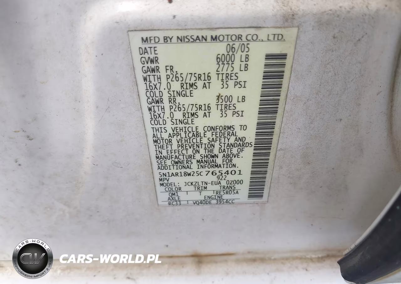 2005 Nissan Pathfinder Se Off-Road VIN:5N1AR18W25C765401 - 9