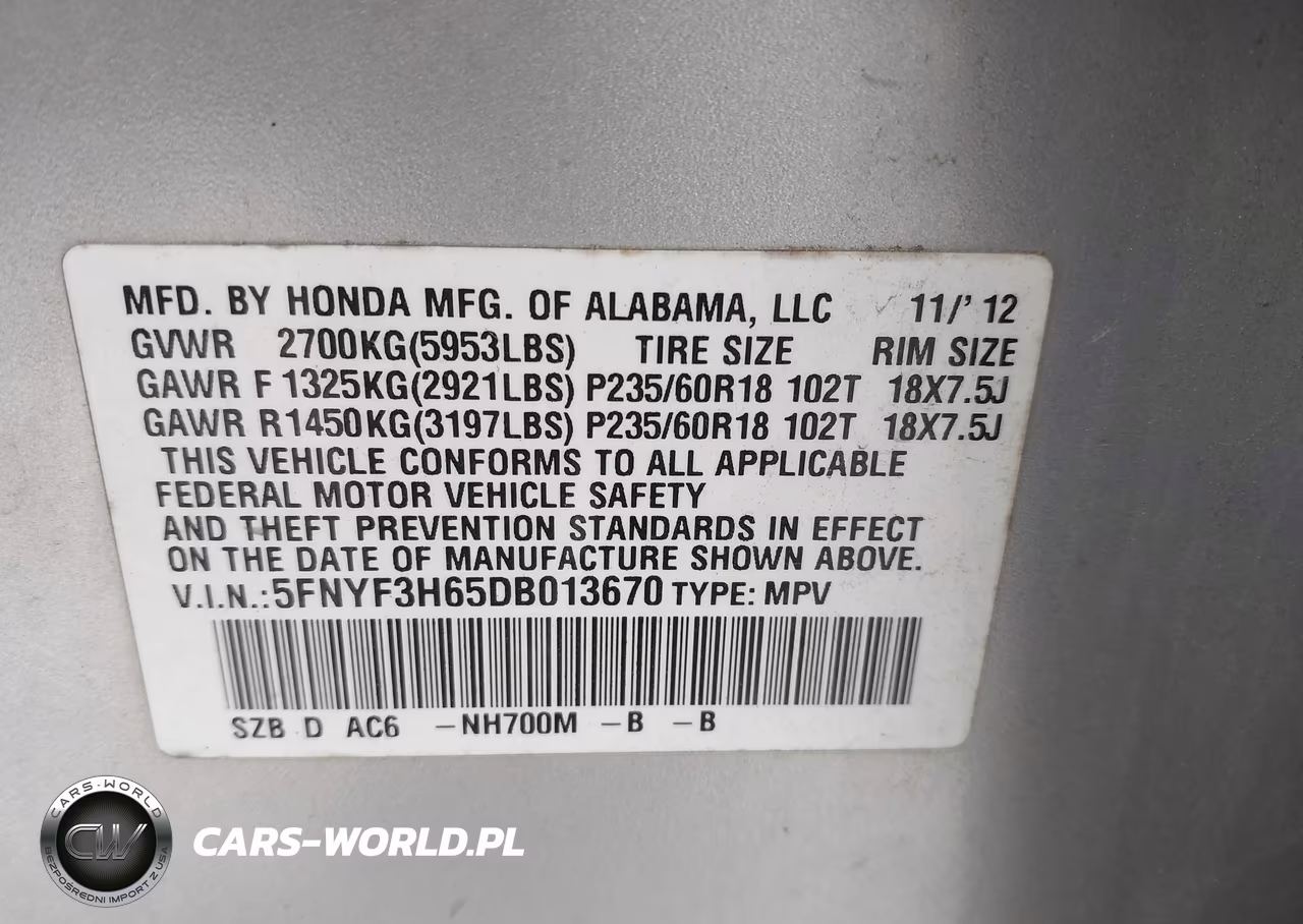 2013 Honda Pilot Ex-L VIN:5FNYF3H65DB013670 - 9