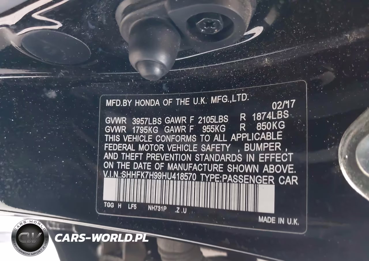 2017 Honda Civic Sport Touring VIN:SHHFK7H99HU418570 - 9