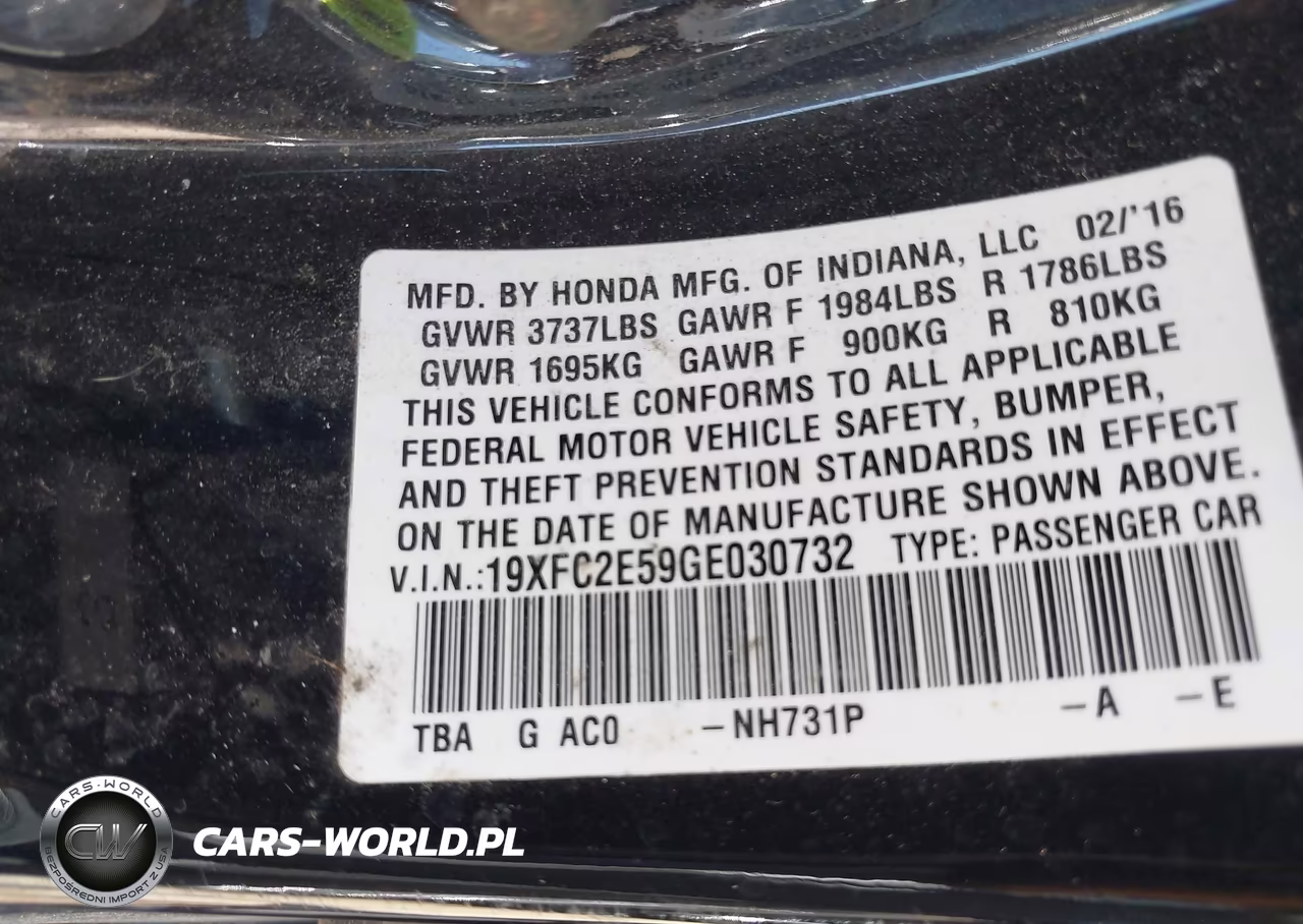 2016 Honda Civic Lx VIN:19XFC2E59GE030732 - 9
