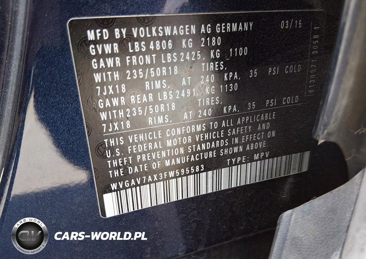 2015 Volkswagen Tiguan Se VIN:WVGAV7AX3FW595583 - 9