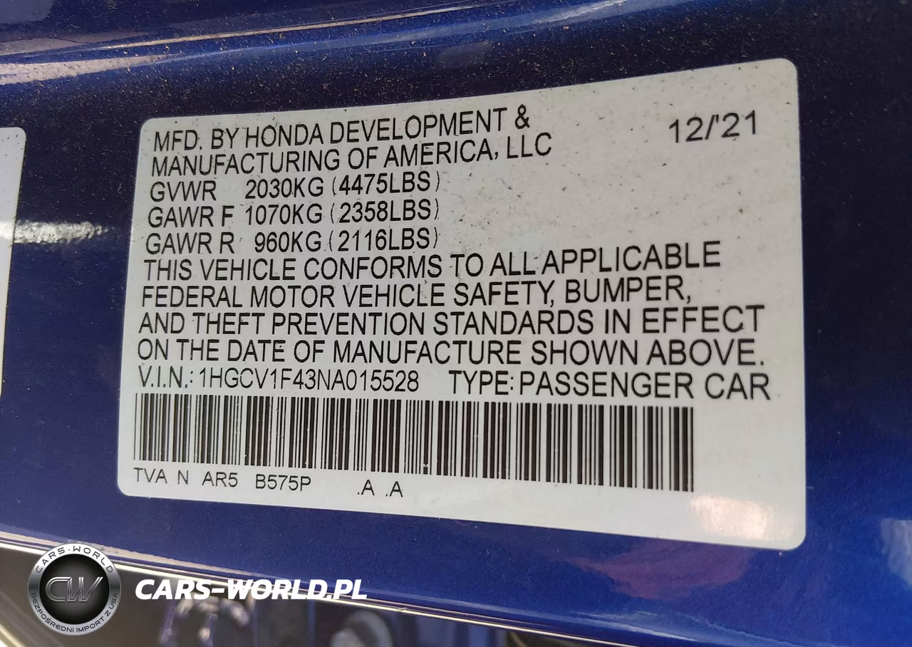 2022 Honda Accord Sport Special Edition VIN:1HGCV1F43NA015528 - 9