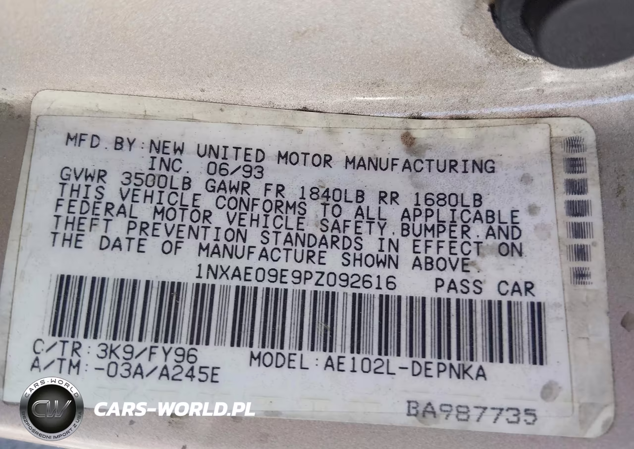 1993 Toyota Corolla Le-Dx VIN:1NXAE09E9PZ092616 - 9