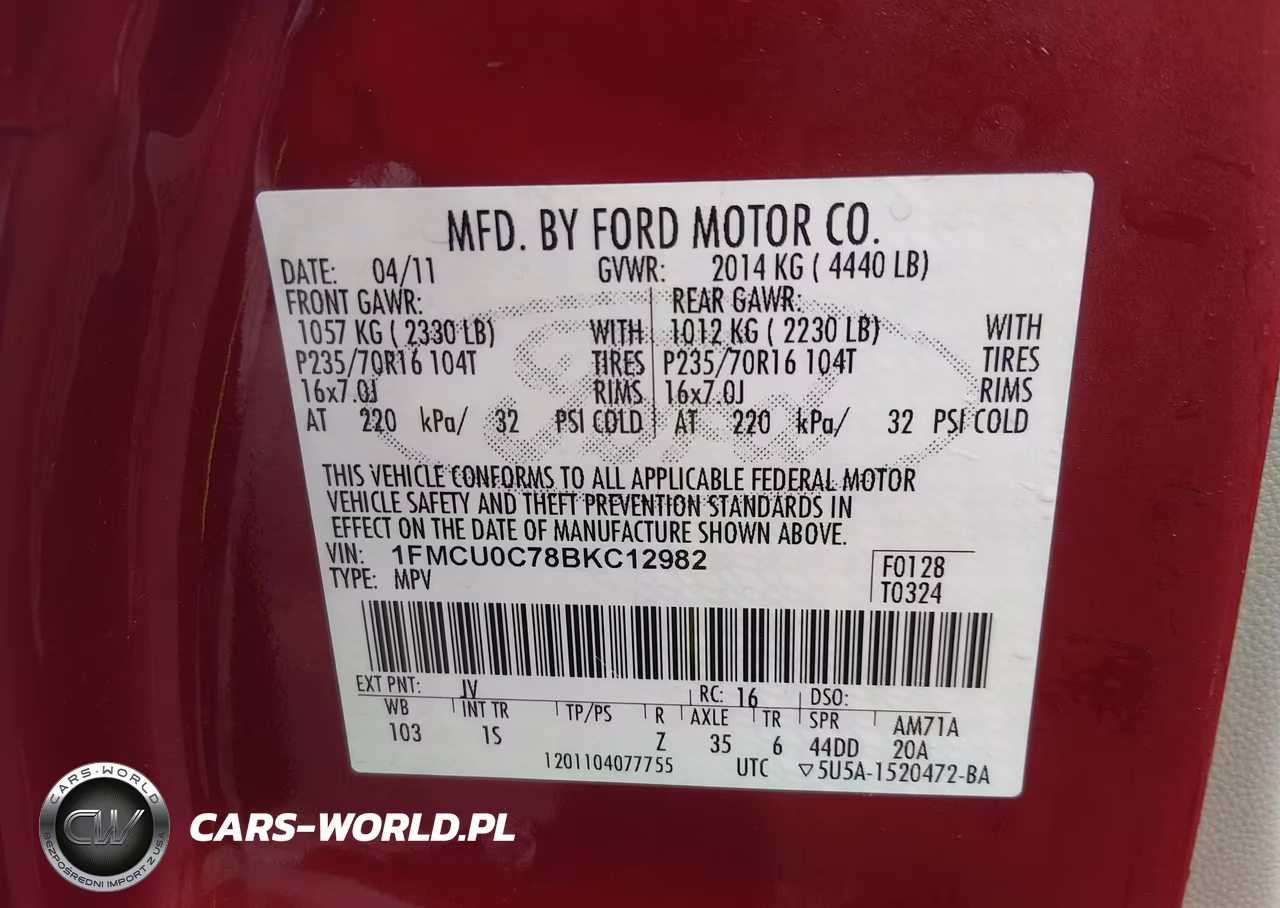 2011 Ford Escape Xls VIN:1FMCU0C78BKC12982 - 9