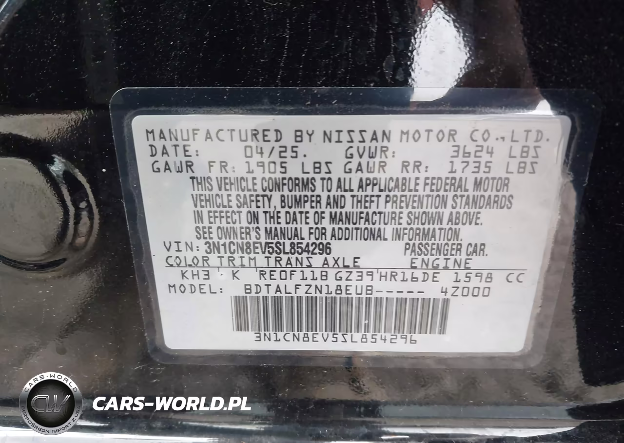 2025 Nissan Versa 1.6 Sv VIN:3N1CN8EV5SL854296 - 9