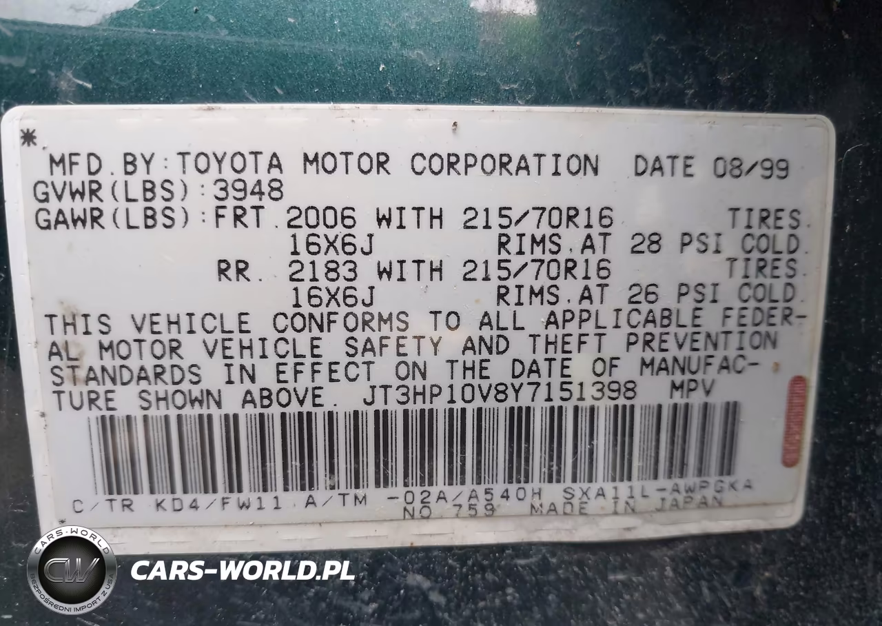 2000 Toyota Rav4 VIN:JT3HP10V8Y7151398 - 9