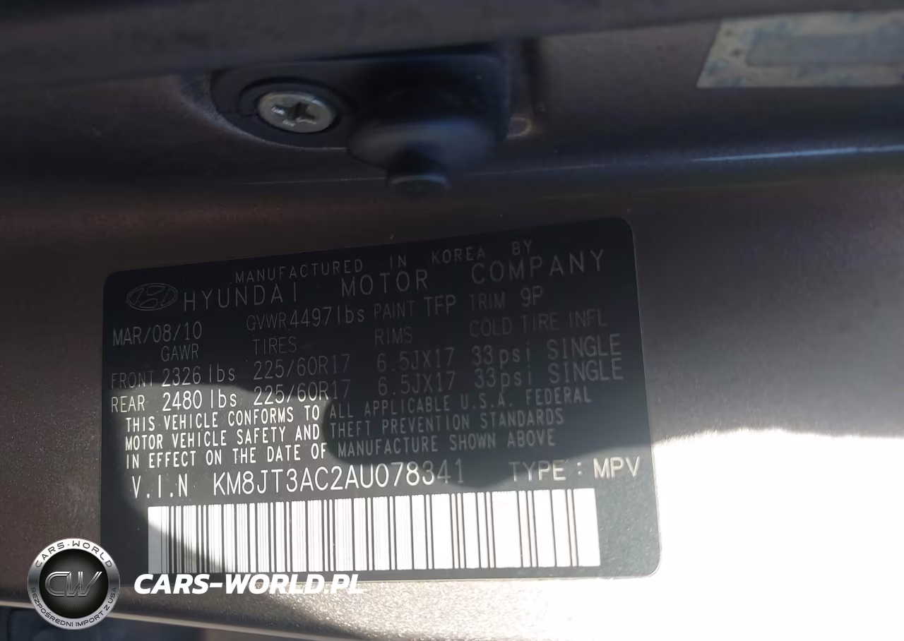2010 Hyundai Tucson Gls VIN:KM8JT3AC2AU078341 - 9