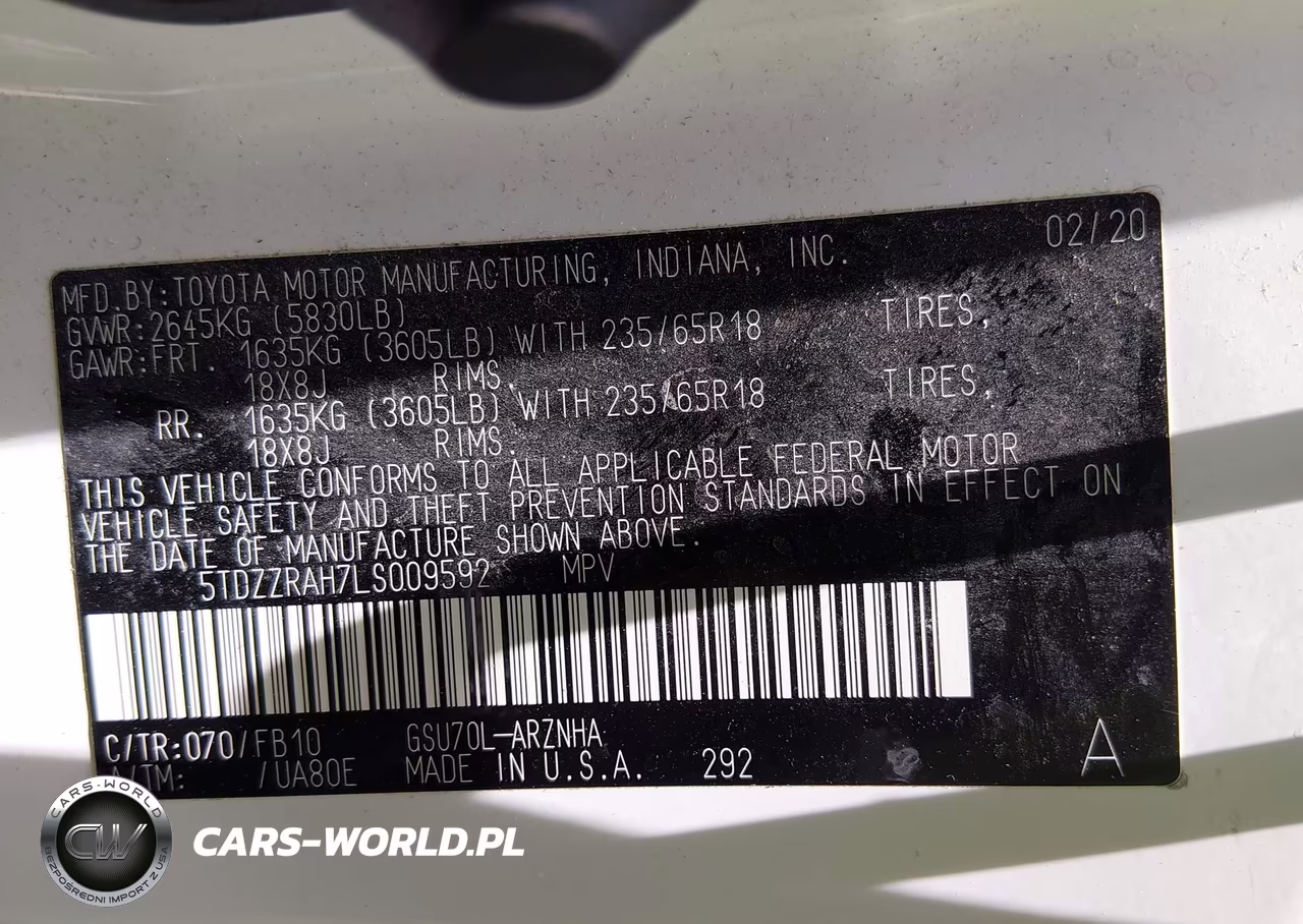 2020 Toyota Highlander Le VIN:5TDZZRAH7LS009592 - 9
