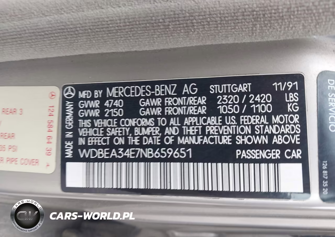 1992 Mercedes-Benz 400 E VIN:WDBEA34E7NB659651 - 9