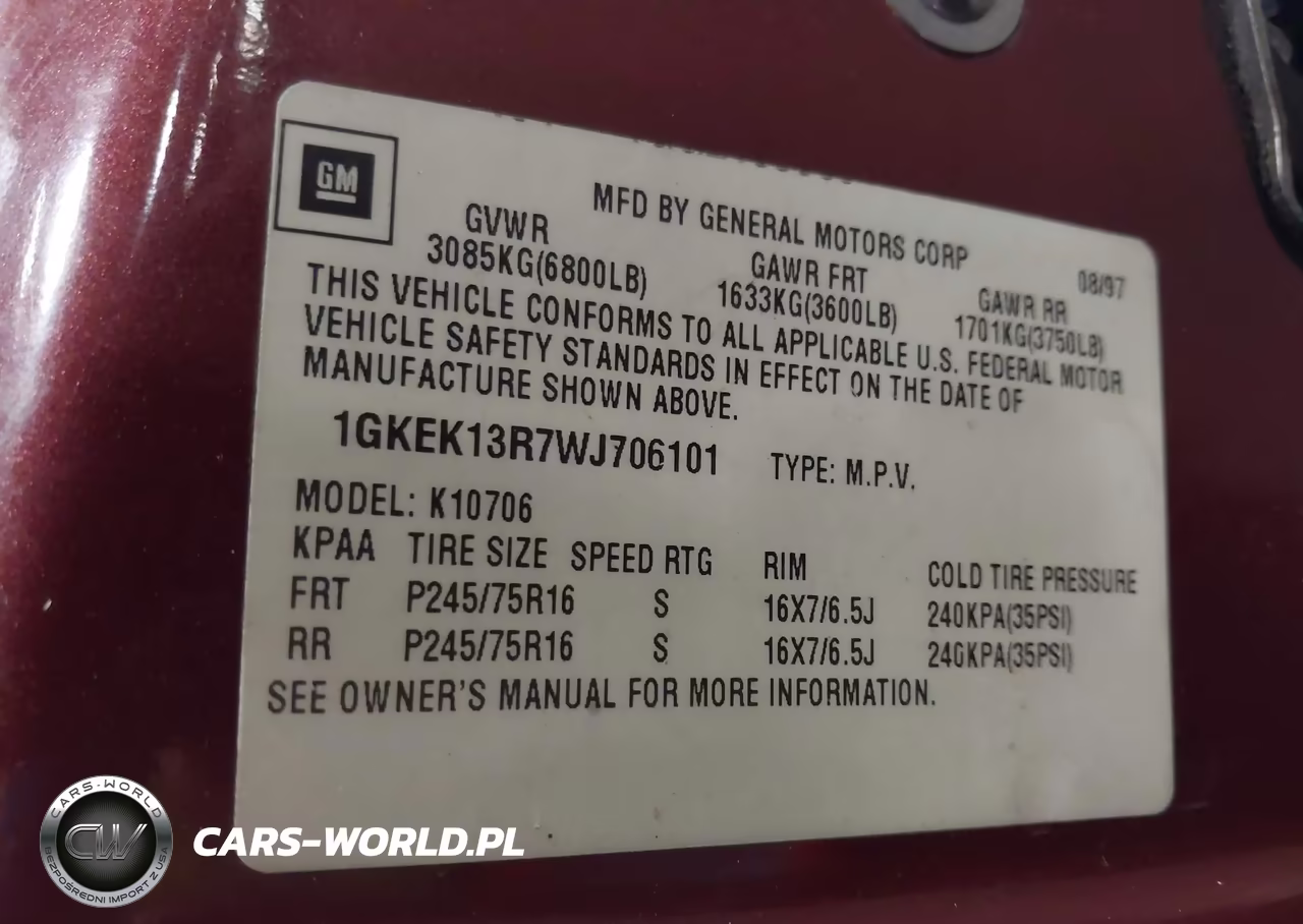 1998 GMC Yukon Slt VIN:1GKEK13R7WJ706101 - 9