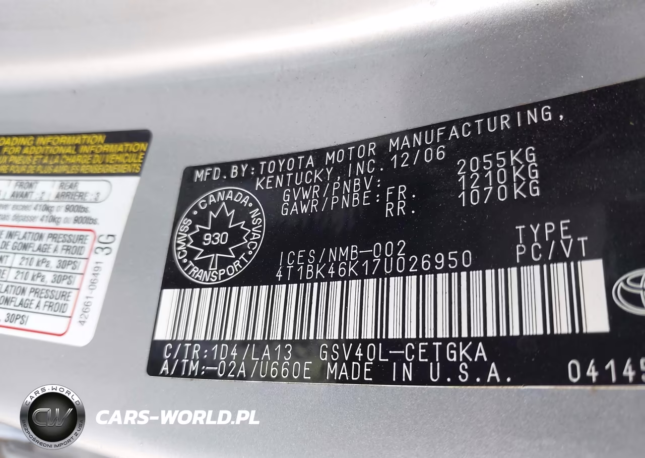 2007 Toyota Camry Le V6-Se V6-Xle V6 VIN:4T1BK46K17U026950 - 9