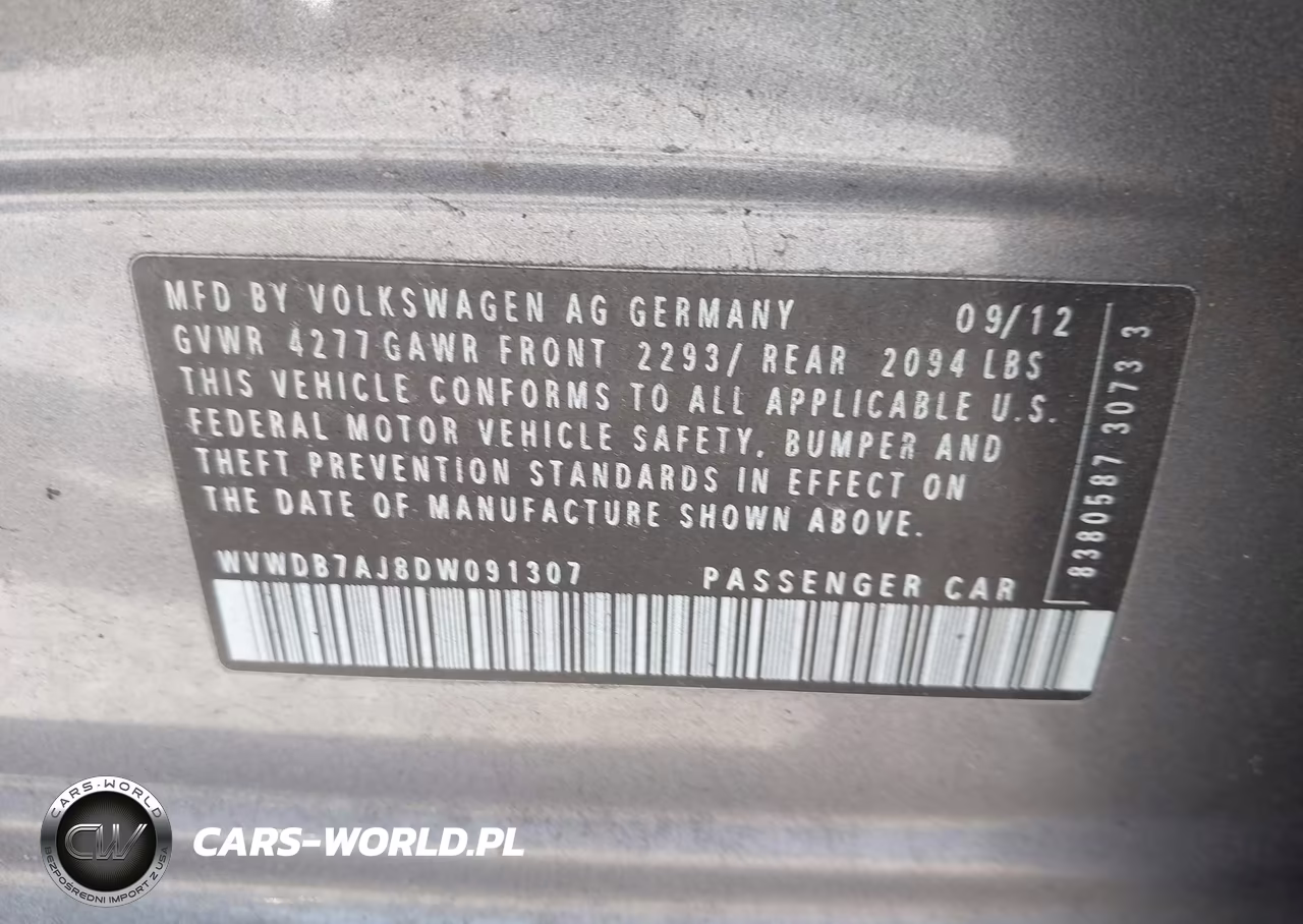 2013 Volkswagen Golf 2.5L 4-Door VIN:WVWDB7AJ8DW091307 - 9