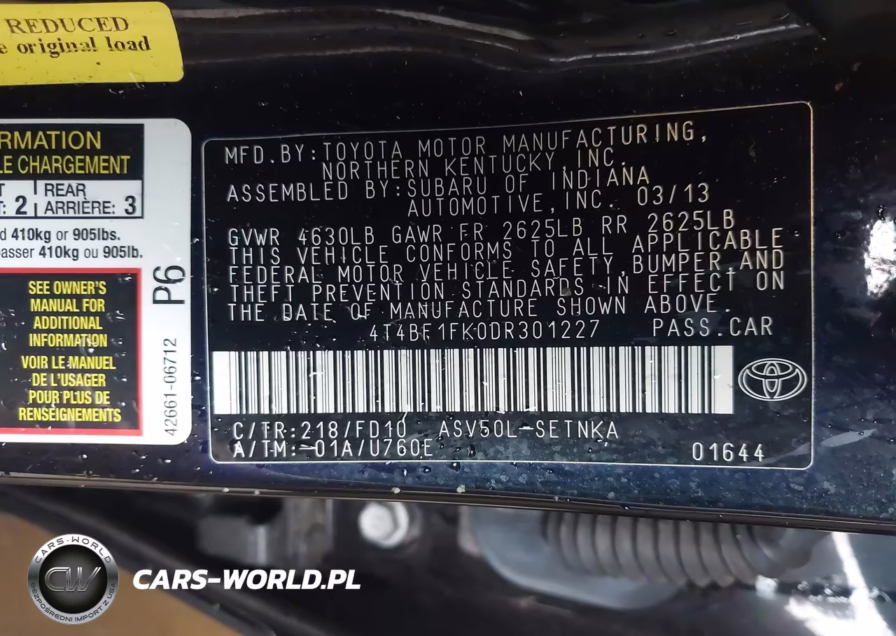 2013 Toyota Camry Le VIN:4T4BF1FK0DR301227 - 9