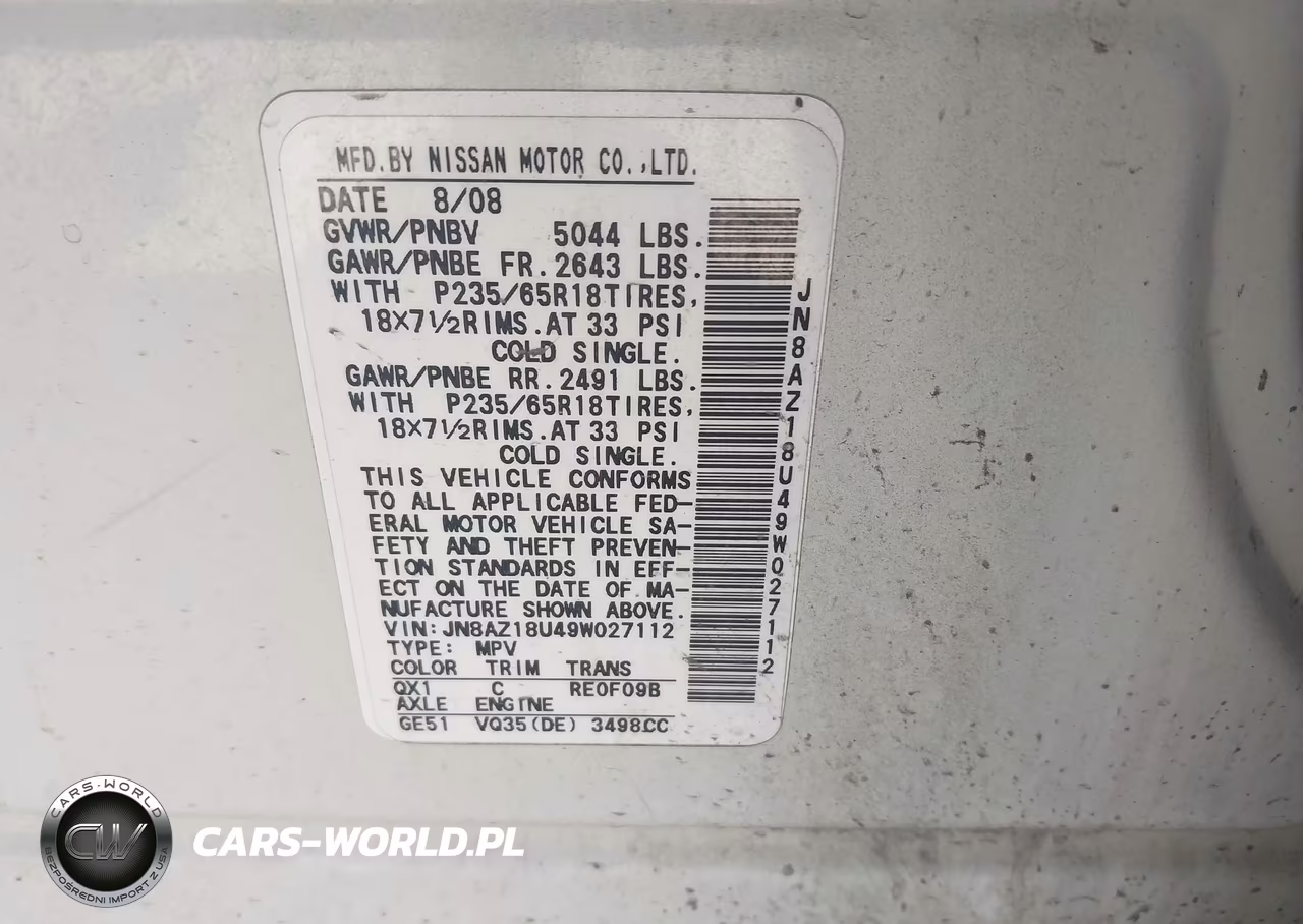 2009 Nissan Murano Sl VIN:JN8AZ18U49W027112 - 9