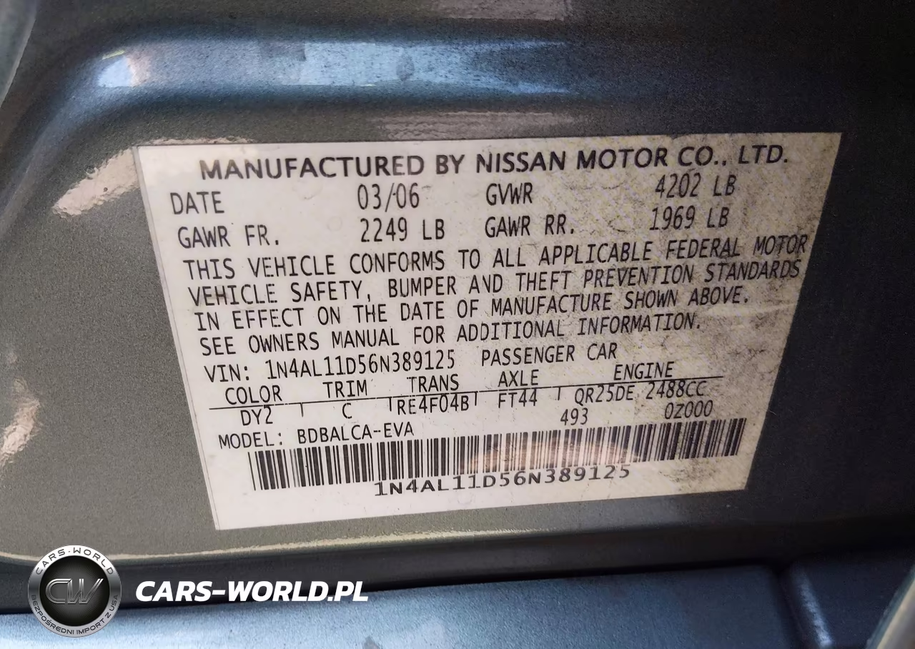 2006 Nissan Altima 2.5 S VIN:1N4AL11D56N389125 - 9