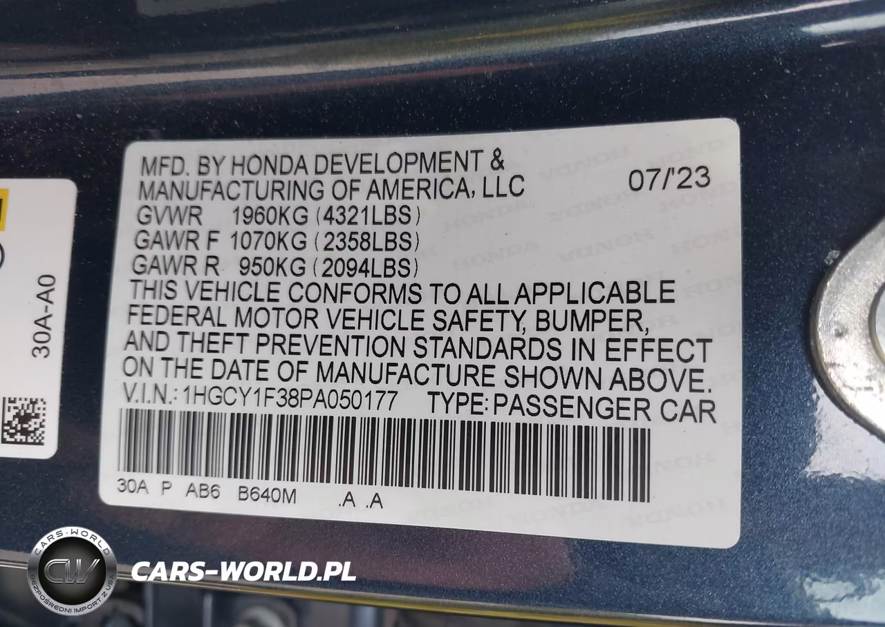 2023 Honda Accord Ex VIN:1HGCY1F38PA050177 - 9
