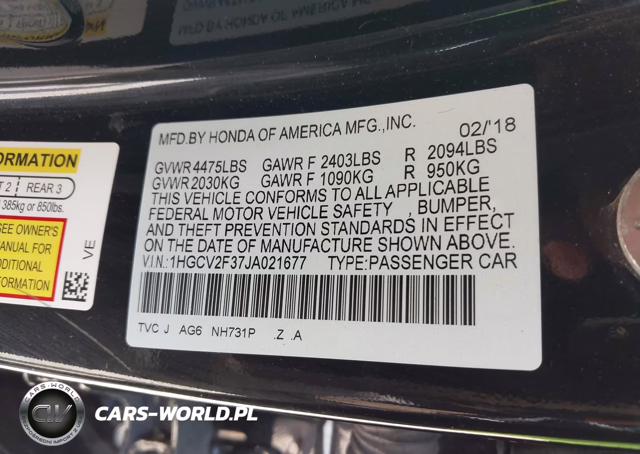 2018 Honda Accord Sport 2.0T VIN:1HGCV2F37JA021677 - 9