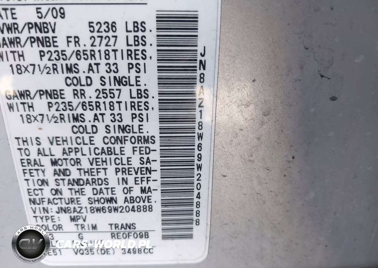 2009 Nissan Murano Sl VIN:JN8AZ18W69W204888 - 9