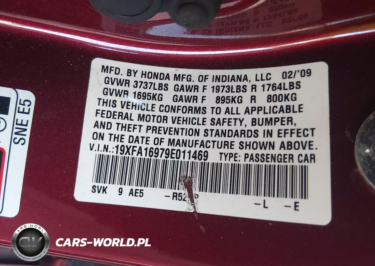 2009 Honda Civic Ex-L VIN:19XFA16979E011469 - 9