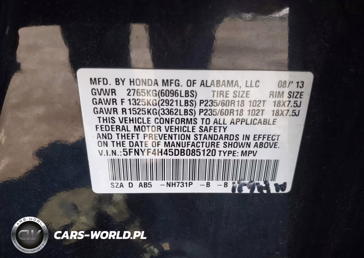 2013 Honda Pilot Ex VIN:5FNYF4H45DB085120 - 9