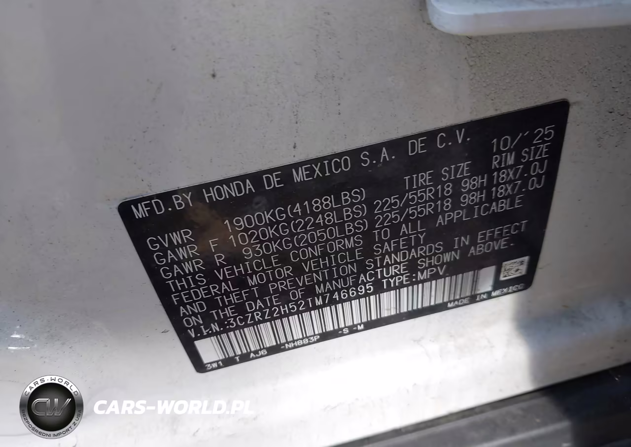 2026 Honda Hr-V Awd Sport VIN:3CZRZ2H52TM746695 - 9