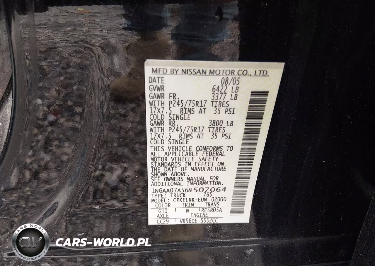 2006 Nissan Titan Xe VIN:1N6AA07A56N507064 - 9