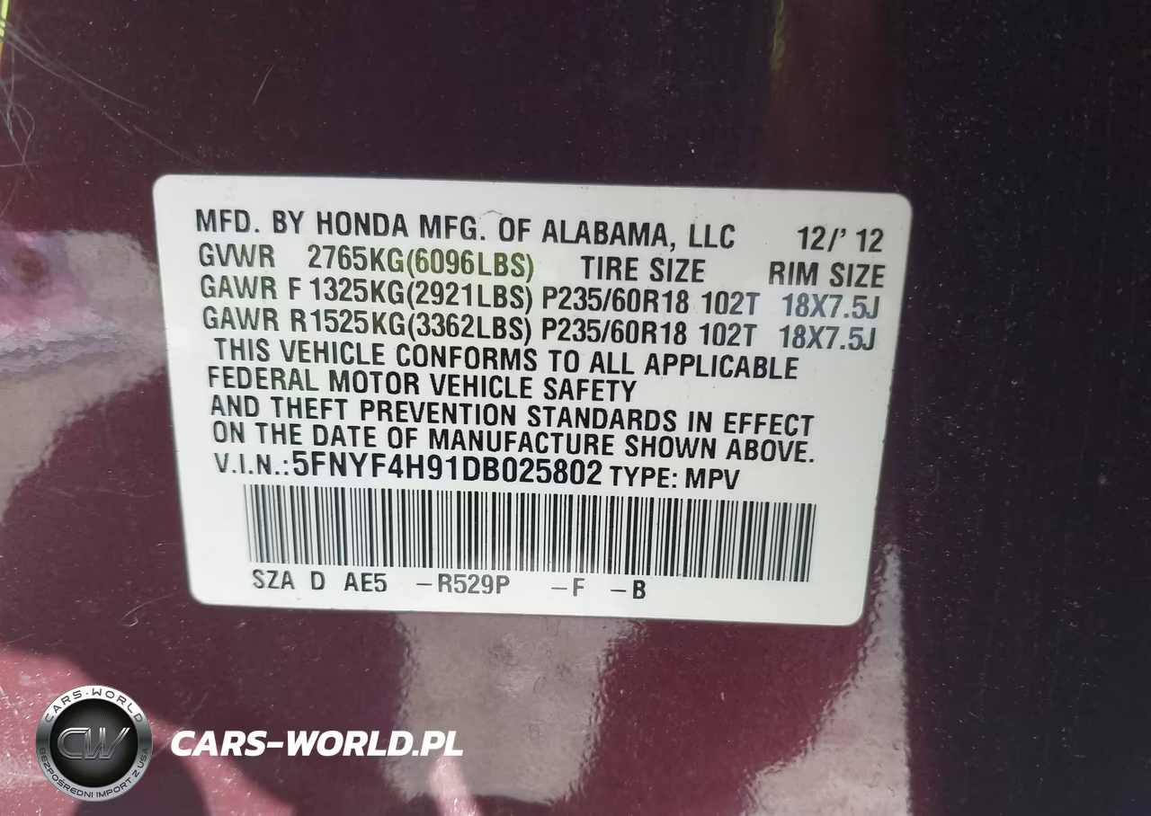 2013 Honda Pilot Touring VIN:5FNYF4H91DB025802 - 9
