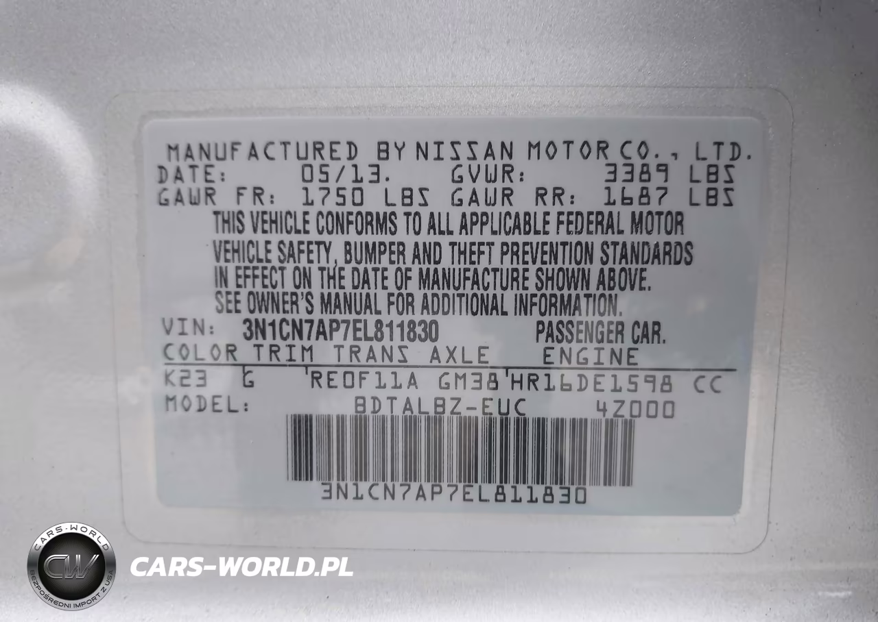 2014 Nissan Versa 1.6 Sv VIN:3N1CN7AP7EL811830 - 9