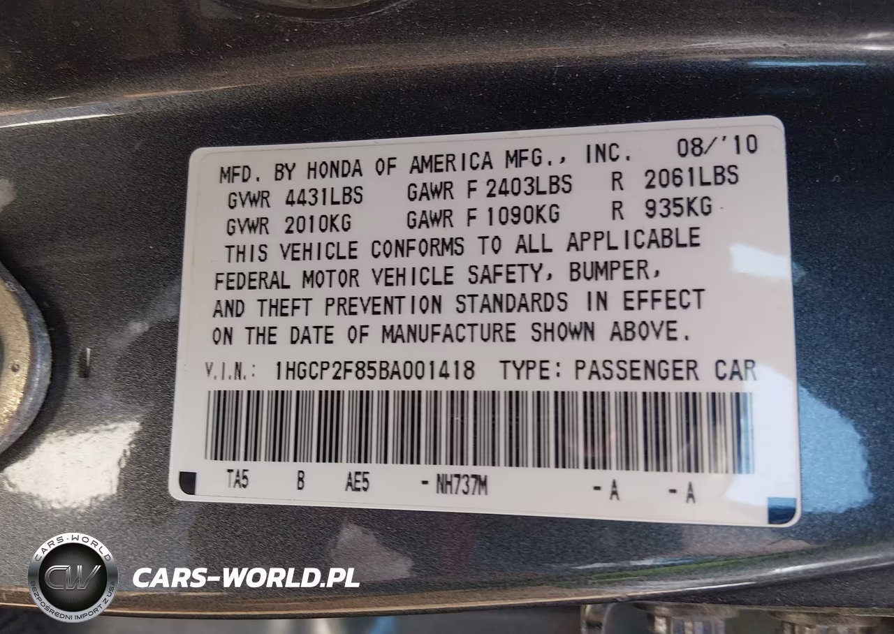 2011 Honda Accord 2.4 Ex-L VIN:1HGCP2F85BA001418 - 9