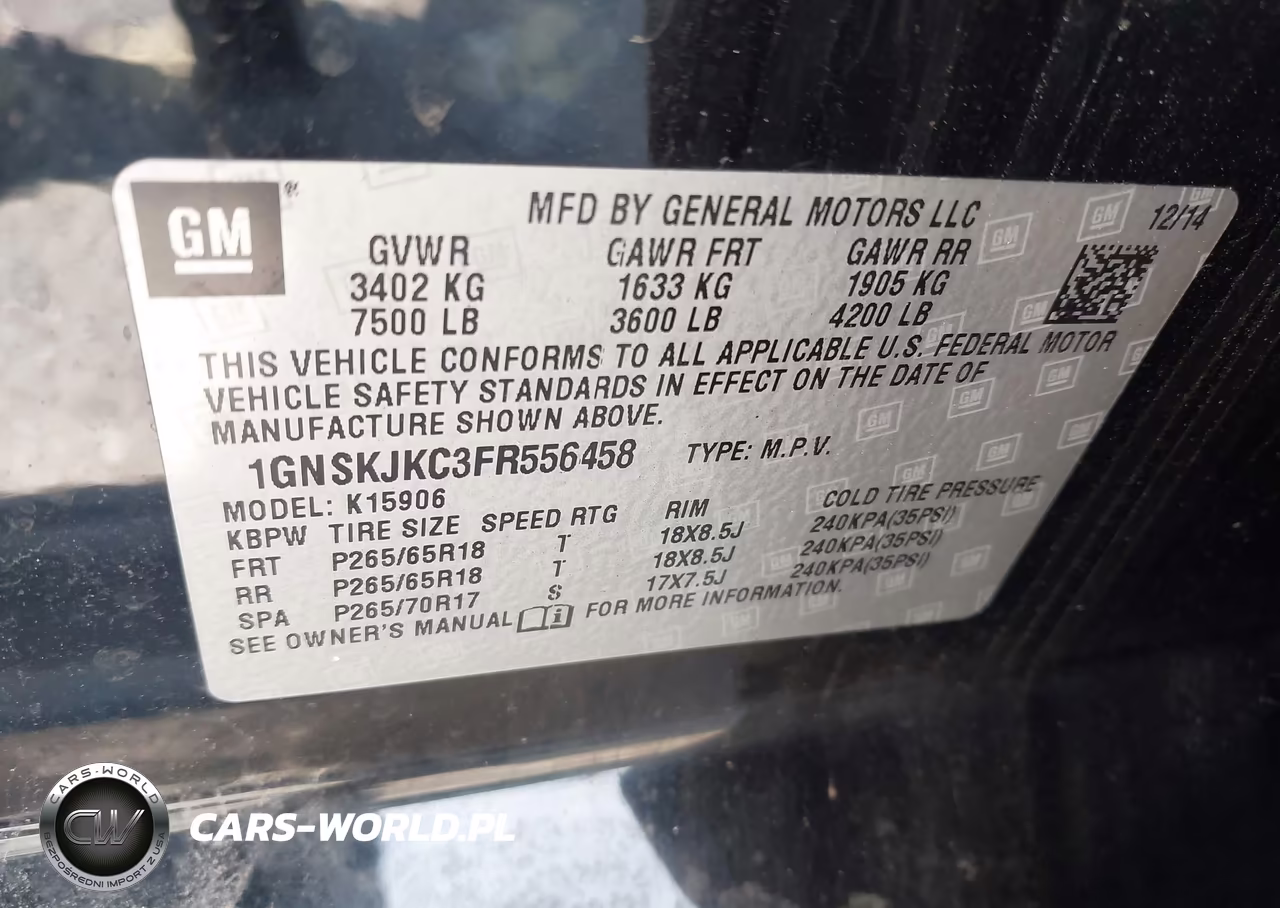 2015 Chevrolet Suburban Lt VIN:1GNSKJKC3FR556458 - 9