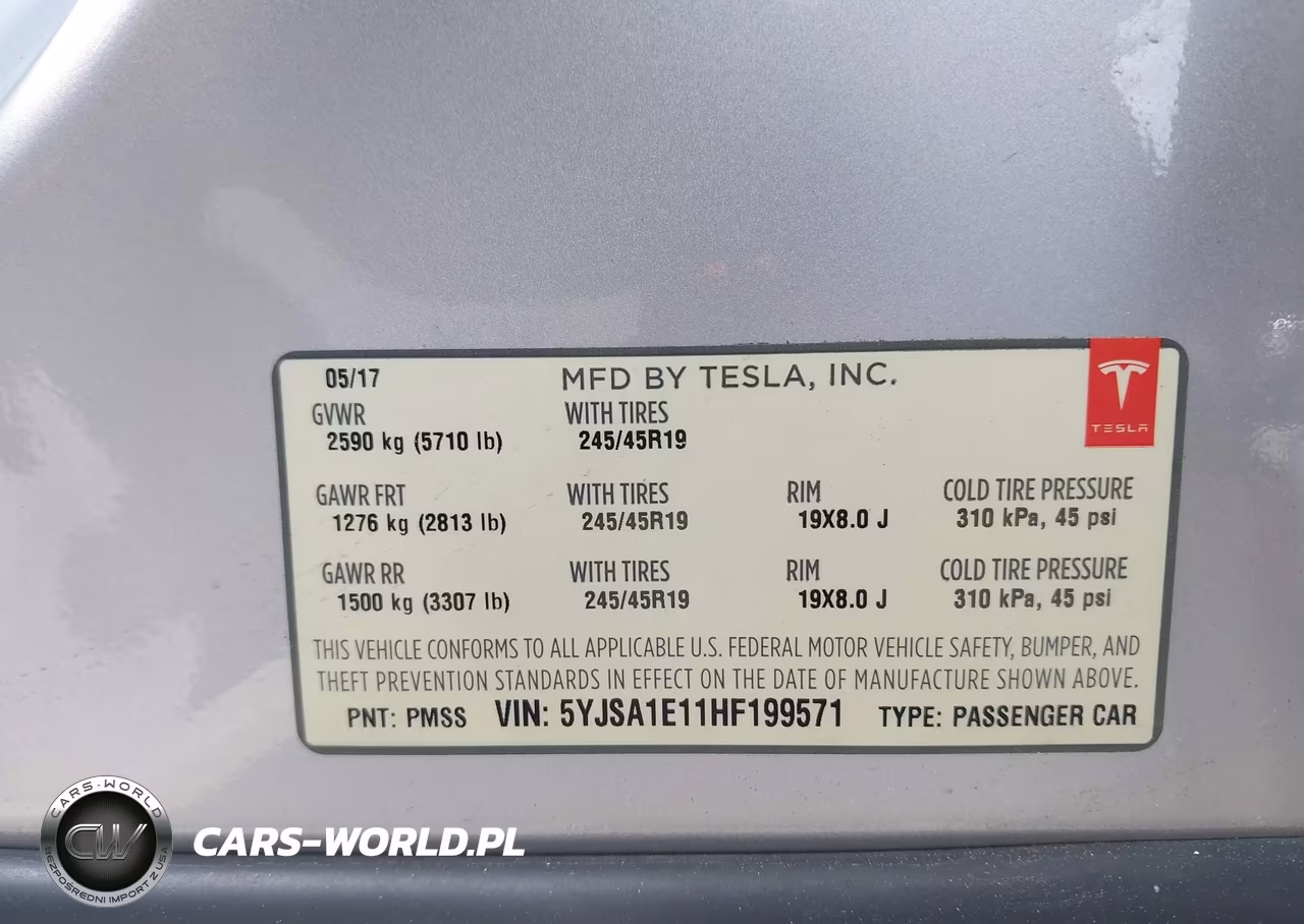 2017 Tesla Model S 60-75 VIN:5YJSA1E11HF199571 - 9