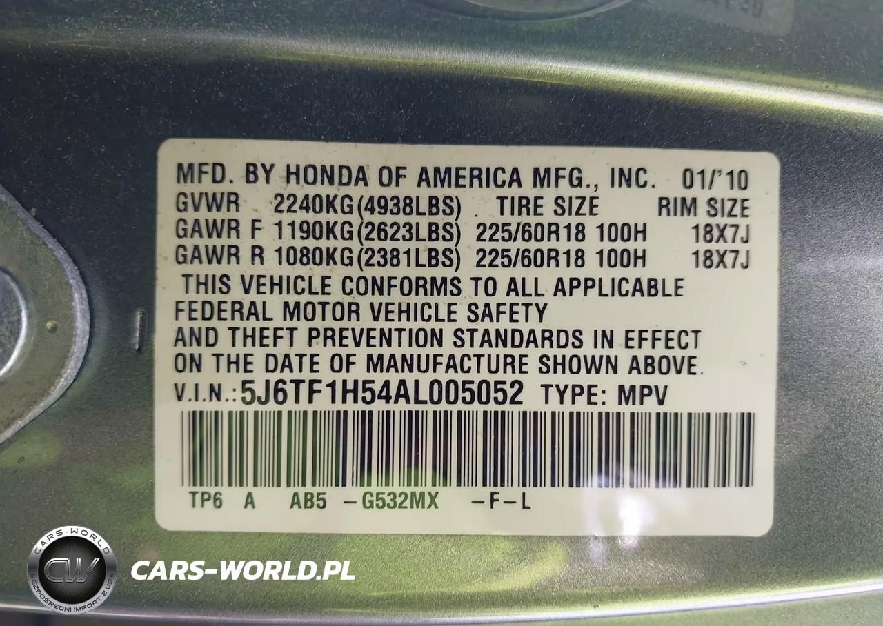2010 Honda Accord Crosstour Ex-L VIN:5J6TF1H54AL005052 - 9