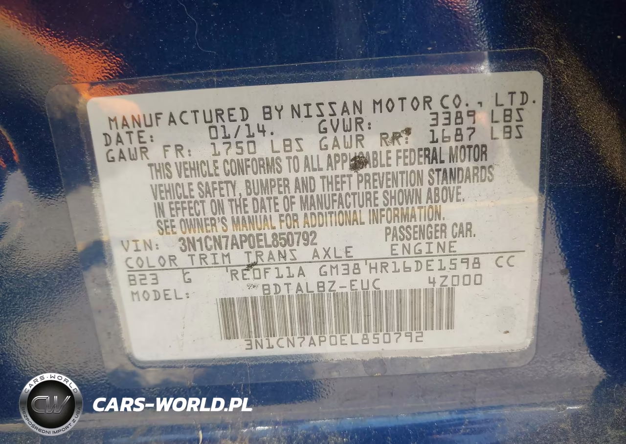 2014 Nissan Versa 1.6 Sv VIN:3N1CN7AP0EL850792 - 9