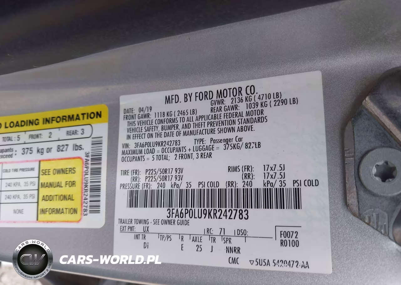 2019 Ford Fusion Hybrid Se VIN:3FA6P0LU9KR242783 - 9