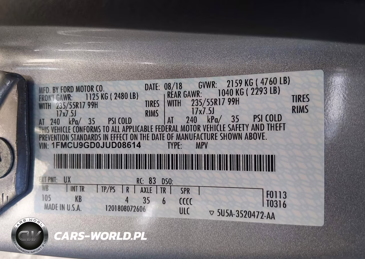 2018 Ford Escape Se VIN:1FMCU9GD0JUD08614 - 9
