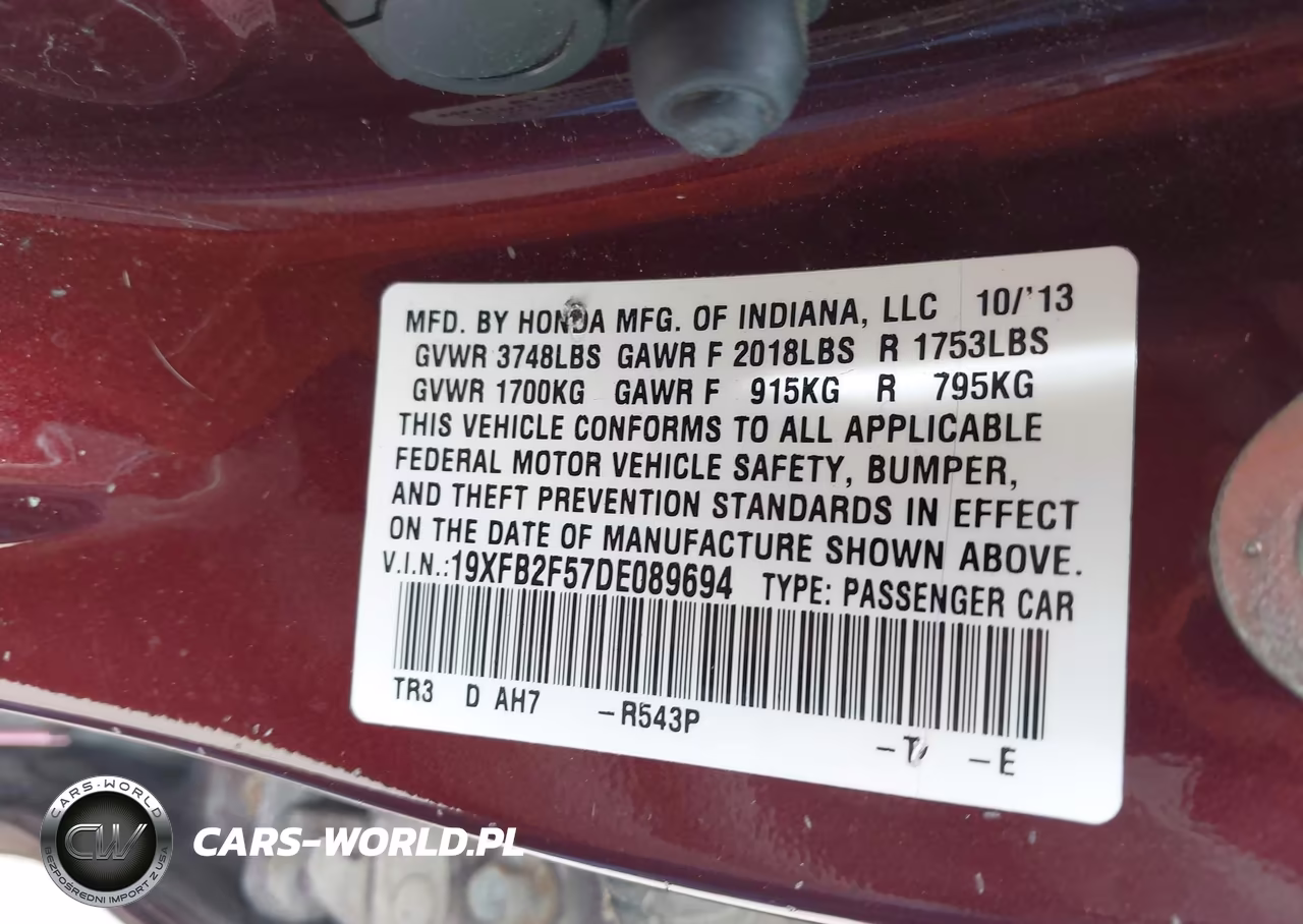 2013 Honda Civic Lx VIN:19XFB2F57DE089694 - 9