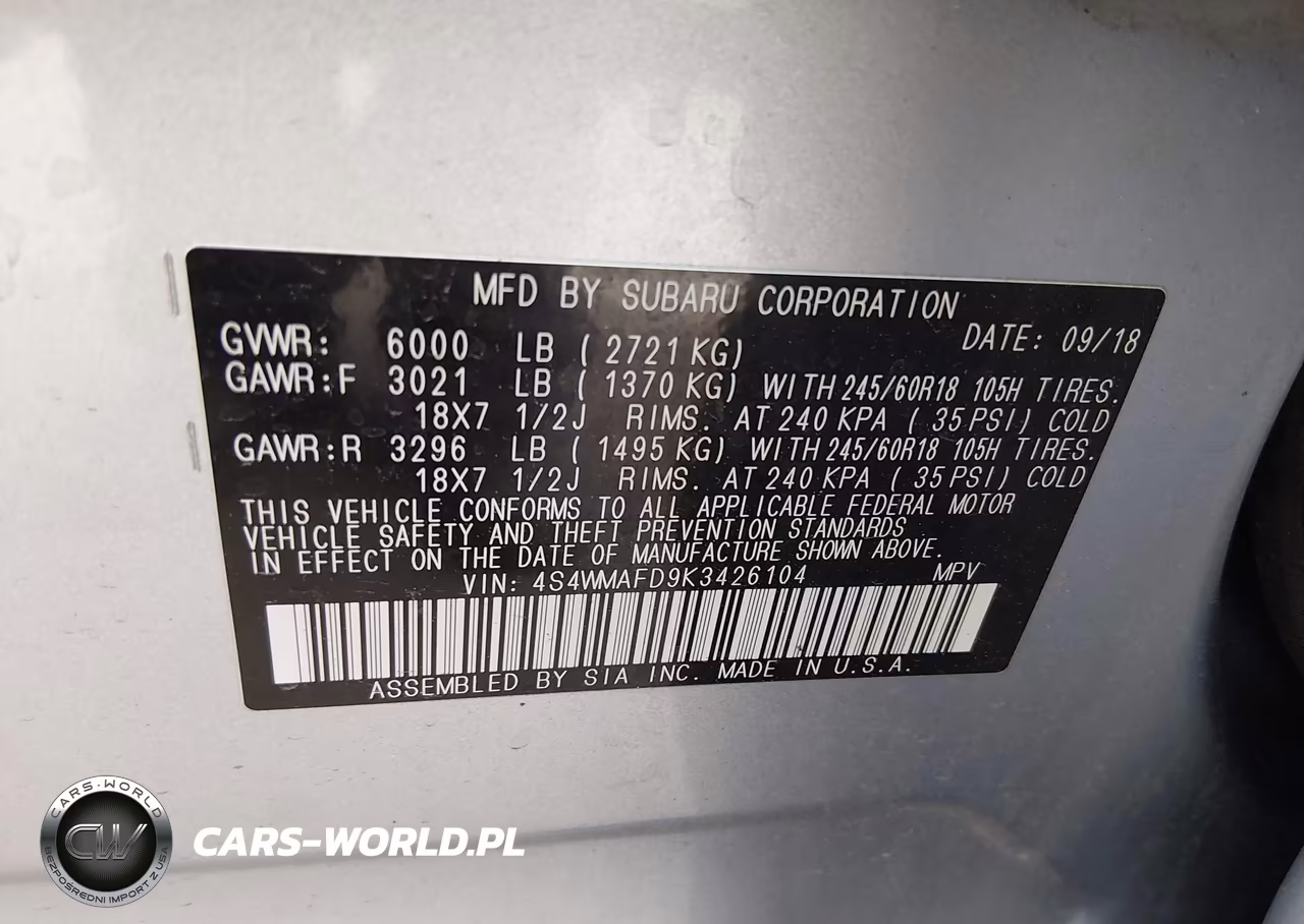 2019 Subaru Ascent Premium VIN:4S4WMAFD9K3426104 - 9