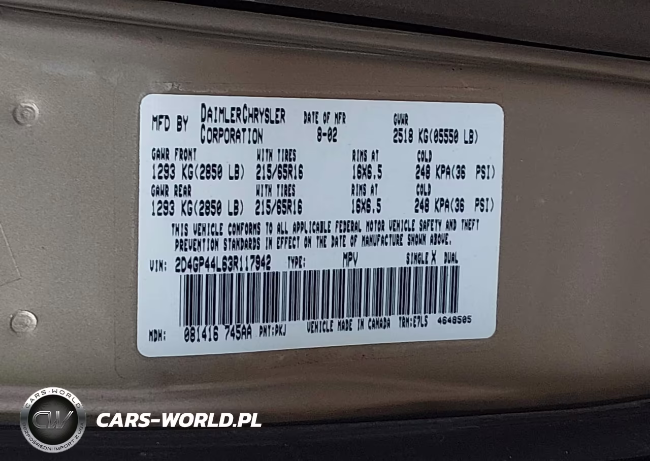 2003 Dodge Grand Caravan Sport VIN:2D4GP44L63R117942 - 9